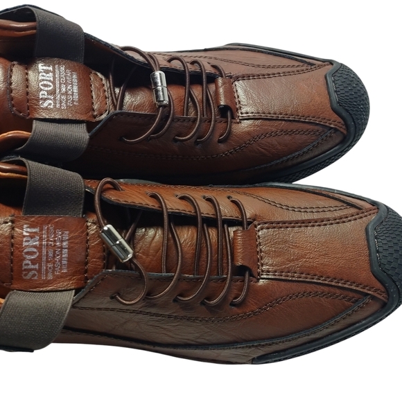 Sport Mens Brown Soft Leather Ankle Casual Shoes Slip On Size 44 main image 4
